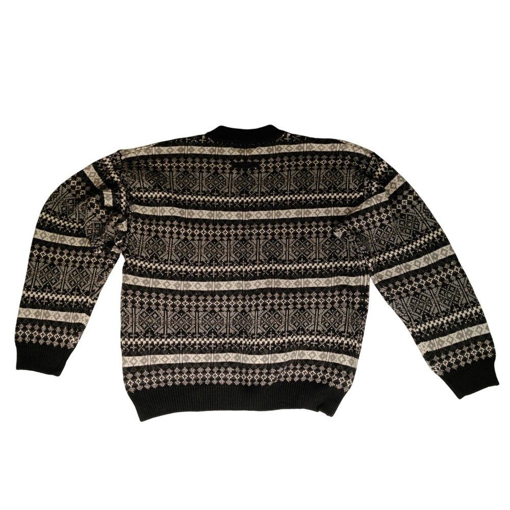 NWT Vintage Studio Mens Fair Isle Knit Sweater Black Gray Geometric Pattern L - Picture 2 of 7